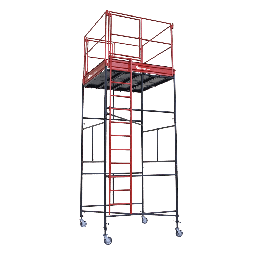Torre de andaime tubular Grupo Eleva Rental com plataforma de trabalho